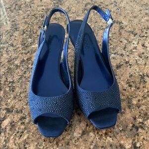 J.Renee Navy Blue Textured Slingback Heels